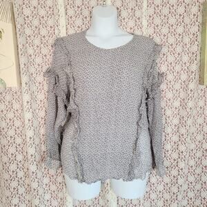 Adriano Goldschied white blue micro floral print ruffle blouse Size large